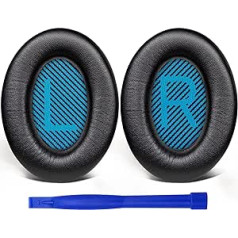 SoloWIT rezerves ausu spilventiņi priekš Bose QuietComfort 15 QC15 QC25 QC2 QC35/Ae2 Ae2i Ae2w/SoundTrue & SoundLink Around-Ear sērijas austiņas, spilvens ar mīkstāku jēra ādu (brillianti melns)