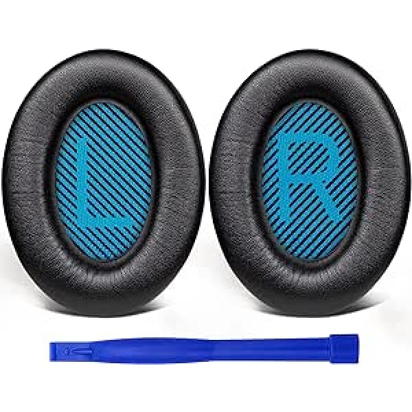 SoloWIT rezerves ausu spilventiņi priekš Bose QuietComfort 15 QC15 QC25 QC2 QC35/Ae2 Ae2i Ae2w/SoundTrue & SoundLink Around-Ear sērijas austiņas, spilvens ar mīkstāku jēra ādu (brillianti melns)