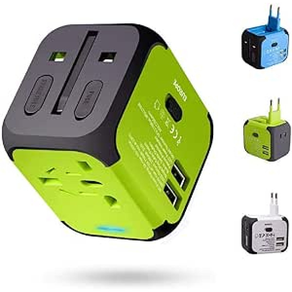 Milool universāls atkārtots adapteris ar 2 USB savienojumu ASV, ES, UK, AU-Steckdosen für 150 Landes and Regionen Anwendbar auf Planšetdatori, Viedtālruņi, Digitālās kameras, MP3 atskaņotājs, Grün