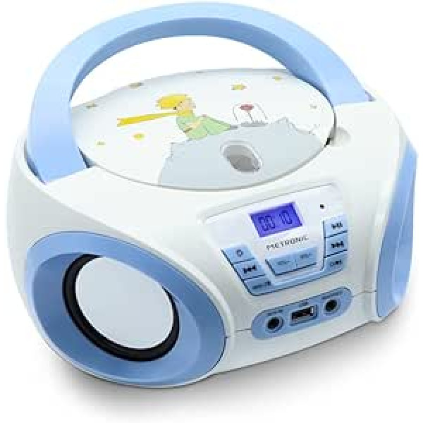 Le Petit Prince 477176 CD atskaņotājs ar USB portu un audio ieeju, austiņu izvadi, darbojas ar baterijām vai no tīkla — zils