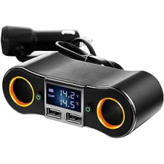 Automašīnas cigarešu šķiltavu sadalītājs, Asudaro 12V/24V 80W līdzstrāvas automašīnas lādētāja adapteris ar LED voltmetra slēdzi Dual USB Charger Car Socket for Mobile Phone Plantet GPS Dash Camera, Orange 3.0
