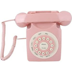 Rozā vintage tālrunis, klasisks retro fiksētais tālrunis Vecā stila vadu Eiropas tālrunis ar lielām pogām mājas galdam, biroja dekorēšanai dāvana