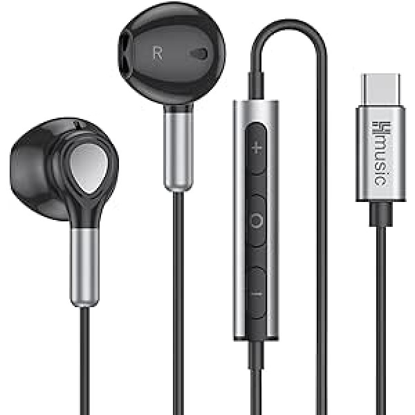 USB C austiņas, Hmusic C tipa USB austiņas Magnētiskas vadu austiņas Ausīs ievietojamas austiņas ar mikrofona skaļuma kontroli, kas paredzēta Samsung Galaxy S22 S21 S20 FE22/ Pixel 6 5 4 3XL/Xiaomi 12/11 (melns)