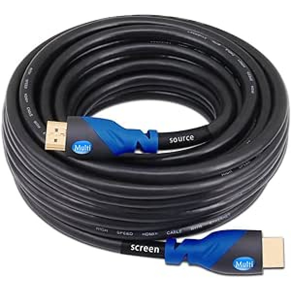 MutecPower 20 m liela ātruma HDMI kabelis 2.0 ar Ethernet — Mit Eingebautem Signal Verstärker — unterstützt Full HD 3D un audio atgriešanas kanāls — 24AWG [Die Späteste HDMI Version Verfügbar] 20 metru Schwarzes Kabel