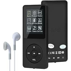 Lychee MP3/MP4 skaitmeninis muzikos grotuvas, 8GB nešiojamas HiFi Lossless Sound muzikos grotuvas su muzika/vaizdo/balso įrašymu/FM radiju/e-knygų skaitytuvu, palaiko iki 64GB (juoda)