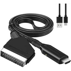 CJBIN SCART to HDMI Cable, Scart to HDMI Converter, SCART to HDMI Adapter, Video Audio Converter HD with SCART Input Cable & HDMI Output Port, for HDTV STB VHS VCR PS3 Sky DVD Blu Ray