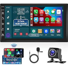 Android Car Radio 8-Core 4G + 64G ar Carplay, Android Car, Mirror Link 2 Din 7 collu IPS skārienekrāna radio ar GPS Navi, Bluetooth 5.1, FM/AM/RDS radio WiFi 4G DSP, kameras automašīnas radio Double DIN