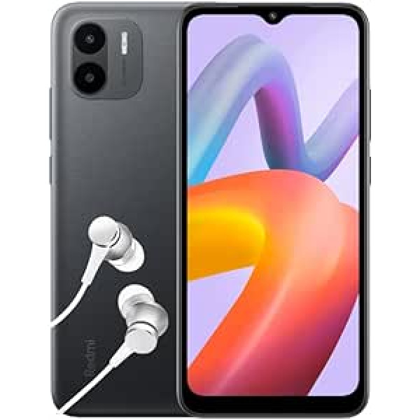 Xiaomi Redmi A2 viedtālrunis + austiņas, 2 + 32 GB, mobilais tālrunis bez līguma, 6,52 collu HD + displejs, 5000 mAh, MediaTekHelio G36, 8 MP AI dubultā kamera, divas SIM kartes, melns