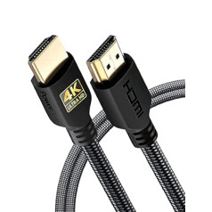 PowerBear 4K HDMI Cable 2 m Pack of 2 | 18Gbps High Speed HDMI Cable, Braided Nylon & Gold Plug, 4K @ 60Hz, Ultra HD, 2K, 1080P, ARC & CL3 Certified | for Laptop, Monitor, PS5, PS4