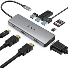 TOTU dokstacija, USB C centrmezgls, 9 vienā trīskāršā displeja dokstacija ar kolāžas displeja režīmu, dubultā 4K HDMI, VGA, 100 W PD, 3 USB 3.0 un TF/SD karšu lasītājs MacBook Pro Air un C tipa klēpjdatoriem