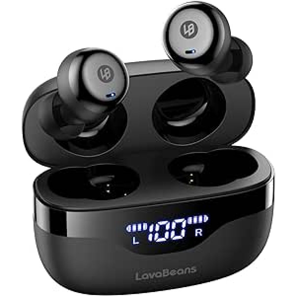 LavaBeans Bluetooth austiņas ausī, patiesas bezvadu austiņas, 35h atskaņošana ar LED displeju, IPX 8 ūdensizturīgs, skārienvadība darba sportam, saderīga ar iPhone Android USB-C uzlādes austiņām