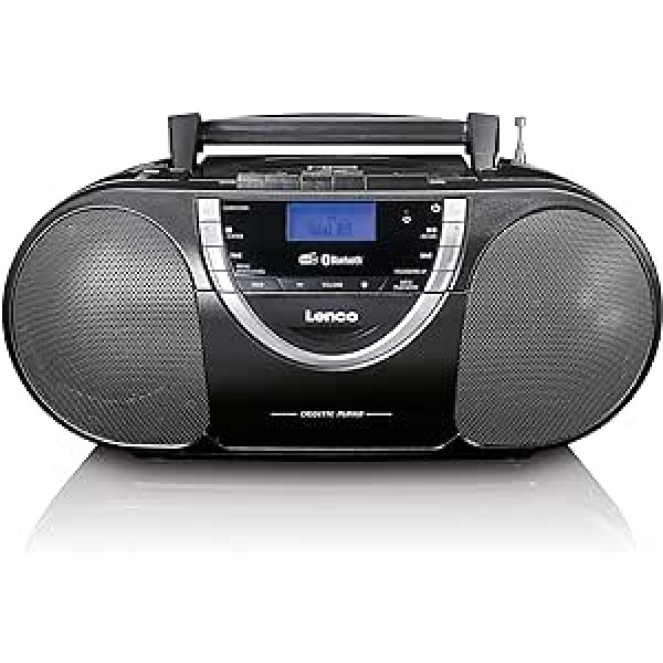 Lenco SCD 6900 pārnēsājamais DAB+ radio - Bluetooth - FM radio - Boombox ar CD/MP3 atskaņotāju - Kasešu bloks - USB ieeja - Aux-In - 3,5 mm austiņu ligzda - melna, parasta