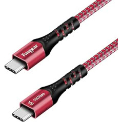 Fasgear USB C–C tipa kabelis, USB 3.1 C Gen 2 ātrās uzlādes kabelis, 100 W 20 V/5 A barošanas avots, 10 Gbps datu pārsūtīšana, 4K@60 Hz video izeja, saderīgs ar C tipa ierīcēm (6 pēdas, sarkans)