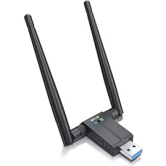 CSL — WLAN USB 3.2 Gen1 Stick 1300 Mbps divjoslu — WiFi 2,4 + 5 GHz, 2 x 5 dBi ārējās antenas, mini adaptera zibatmiņa, bezvadu LAN, WLAN sargspraudnis, liela ātruma, personālajam datoram ar operētājsistēmu Windows 7–11