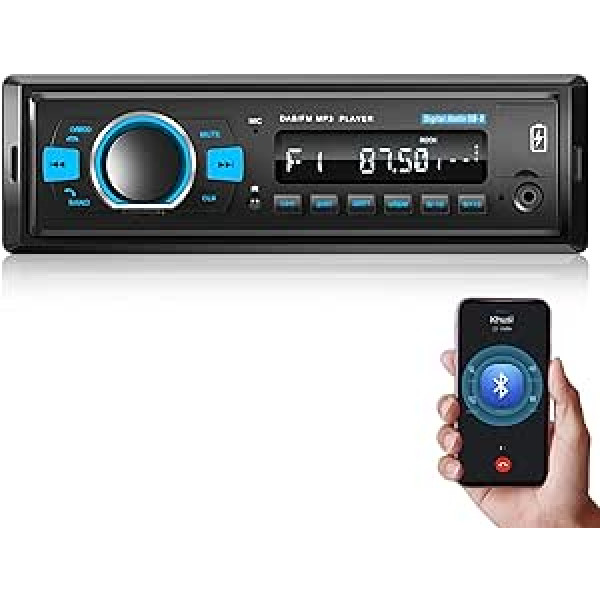 Podofo 1 DIN automašīnas radio DAB+/DAB, Bluetooth brīvroku vadība, dubultā USB/AUX/SD/TF, FM radio, 1 Din automašīnas radio, viena DIN MP3 atskaņotājs + stūres tālvadības pults