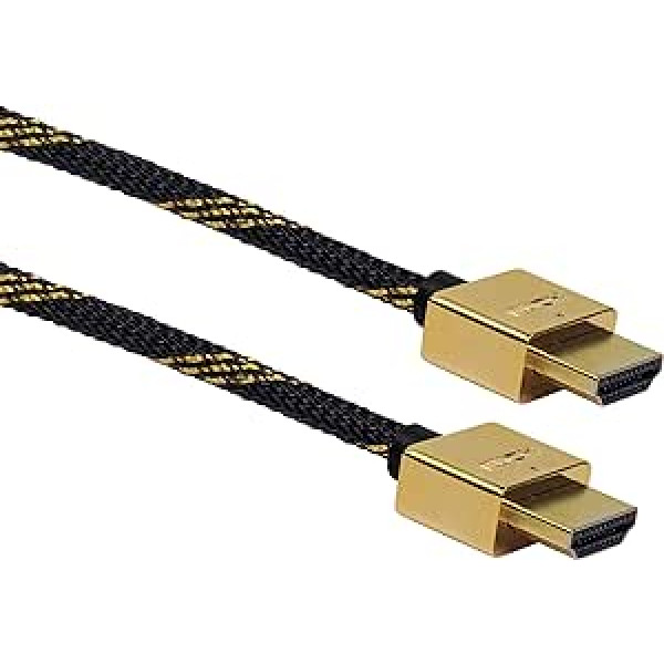 Schwaiger GmbH -HDMSL15 531- High-Speed-HDMI-Kabel mit Ethernet/ 1,5m/ schwarz-Gold/HDMI Stecker > HDMI Stecker/Ultra HD, 4K, 3D, 18 Gbit/s/Slimline