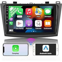 Hikity Android automašīnas radio ar bezvadu CarPlay priekš Mazda 3 2009 2010 2011 2012 2013, 9 collu IPS skārienekrāna automašīnas radio ar navigāciju RDS BT GPS Android automašīnas atpakaļgaitas kamera 2G + 32G priekš Mazda 3