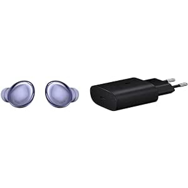 Samsung Galaxy Buds Pro, bezvadu austiņas, izturīgs akumulators, 3 mikrofoni, AKG skaņa, 2 virzienu skaļrunis (vācu versija) & ātrais lādētājs, 25 W, C tipa USB ports (bez kabeļa).