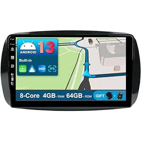 JOYX Android 12 IPS automašīnas radio piemērots Mercedes-Benz Smart (2014-2020) - 4G+64G - Iebūvēts DSP/Carplay/Android Car - Kamera + MIC - 9 collu 2 DIN - Stūres vadība WiFi DAB 360 Camera Fast