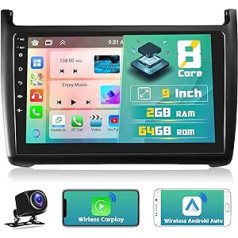 8 kodolu 2G + 64G Hikity priekš VW Polo 2011 2012 2013 2014 2015 2016 Android 13 automašīnas radio ar satelīta navigācijas sistēmu, bezvadu CarPlay un Android Car, dubultā DIN 9 collu skārienekrāna automašīnas radio ar GPS DSP RDS WiFi