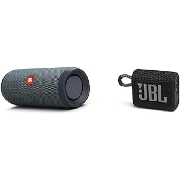 JBL Flip Essential 2 Bluetooth Box Black & GO 3 Small — ūdensnecaurlaidīgs, pārnēsājams skaļrunis ceļojumiem — līdz 5 stundām atskaņošanas laiks ar vienu akumulatora uzlādi (1 iepakojumā)