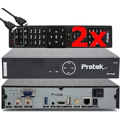 Protek X2 Twin SAT 4K — UHD HDR 2X DVB-S2 dubultuztvērējs, OpenATV E2 Linux uztvērējs, Smart TV Box, ierakstīšanas funkcija, karšu lasītājs, multivides atskaņotājs, USB 3.0, WiFi, otrā tālvadības pults un EasyMouse HDMI