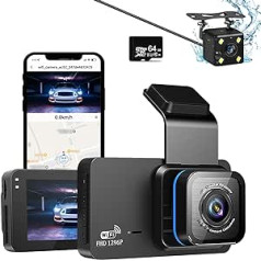 „Dash Cam Car 1296P“ priekinė „Full HD Dash“ kamera, automobilio 64G SD kortelė, 3,0 colių IPS ekrano dviguba kamera su „WiFi“, GPS, 480P galinis, kilpos įrašymas, 140° platus kampas, programų valdymas, atbulinės eigos pagalba, naktini