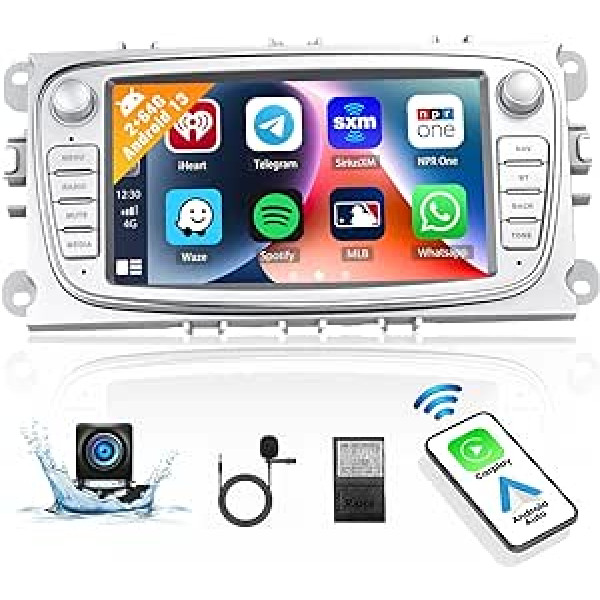 2+64G Android 13 automašīnas radio priekš Ford Focus/Ford Mondeo/S-Max/Galaxy/Kuga ar bezvadu Apple CarPlay Android Car, 7 collu ekrāns ar Bluetooth GPS FM RDS WiFi HiFi/EQ Audio SWC USB + atpakaļgaitas kamera