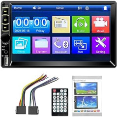 7 collu Double Din automašīnas audio uztvērējs, savietojams ar balss vadību Apple Carplay un Android Car, 7 collu LCD HD digitālais daudzkrāsains skārienekrāna MP5 atskaņotājs, FM radio, mūzikas atskaņotājs, video atskaņotājs