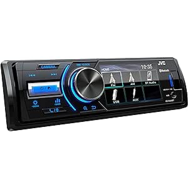 JVC USB automašīnas radio ar Bluetooth un 3 collu TFT krāsu displeju (atpakaļgaitas kameras ieeja, papildu ieeja, MP3, WMA, FLAC, DSP 4 x 45 vati), melns