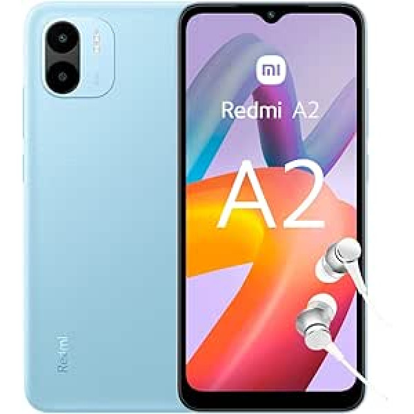 Xiaomi Redmi A2 viedtālrunis, 3 + 64 GB, 6,52 collu HD displejs, MediaTek Helio G36, dubultā kamera ar 8 MP AI, 5000 mAh akumulators, zils (ES versija + 3 gadu garantija)