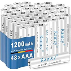 KAMCY ilgmūžības sārma baterijas AAA — 1,5 V Micro LR03 sārma baterijas, vienreizējās lietošanas baterijas, jaudīgas, 10 gadu glabāšanas laiks, 48 g.