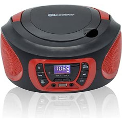 Roadstar CDR-365U/RD nešiojamas radijo CD grotuvas Skaitmeninis FM PLL Boombox CD grotuvas CD-R CD-RW CD-MP3 USB prievadas Stereo AUX-IN ausinių išvestis juoda/raudona