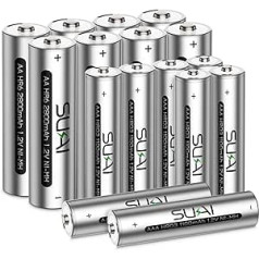 SUKAI AA AAA akumulators 1,2 V 2800/1100 mAh 16 uzlādējamu akumulatoru komplekts NI-MH akumulatori 1200 uzlādes cikli, zema pašizlāde Ideāli piemērots sadzīves tehnikai