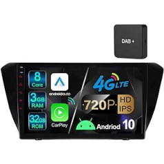 9 collu astoņkodolu DAB+ Android 10 automašīnas radio ar navigāciju 3 + 32 GB Skoda Superb nomaiņa no 2016. gada, atbalsta bezvadu Carplay Android Car, iebūvēts 4G modernais, 1280 x 720 pikseļi, DSP Bluetooth