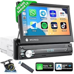 SIXWIN 2G+64G 1 Din Android Autoradio 7 Zoll Flip Out Touchscreen Bildschirm Wireless Apple CarPlay un Android Auto, Bluetooth GPS Navi WiFi FM/RDS Mirror Link DVR SWC+Rückfahrkamera Fernsteuerung