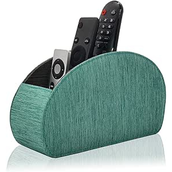 Connected Essentials Fabric Remote Control Holder Storage Container and Desk Organiser 5 Compartments for TV, DVD, Blu-Ray Remote Controls - CEG10 Fine Fabric Uniform Grey (Aqua Green)