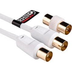 1m White Coaxial Cable Male to Male with Female Adapter with Gold Plated Contacts