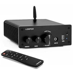 LONPOO Passivi Casa Audio mini pastiprinātājs ar tālvadības pulti, Bluetooth stereo pastiprinātājs, AUX ieeja, 2 kanālu audio L/R izeja, austiņu izeja, 90 W X2 priekš Diffusori by Passivi Casa Audio (AMP-078)