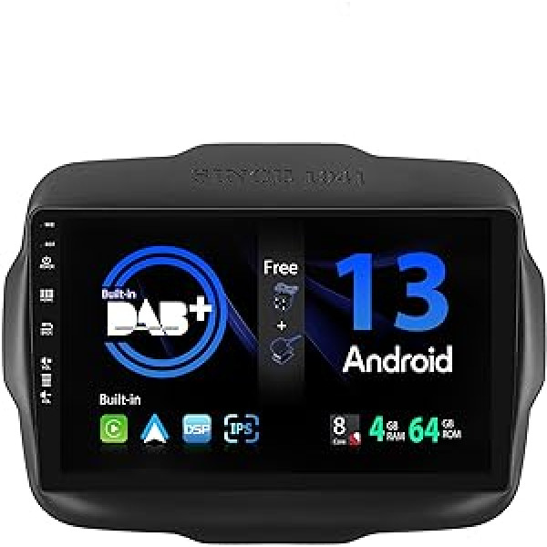 SXAUTO — iebūvēts DAB — Android 12 IPS automašīnas radio, piemērots Jeep Renegade (2015-2018) — iebūvēts Carplay/Android Car/DSP — LED kamera + MIC — 4G + 64G — AHD 360 kamera SWC ātras palaišanas WiFi - 2 DIN 9