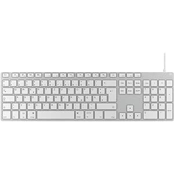 KeySonic Apple Mac USB-C USB vadu alumīnija tastatūra ar baltiem taustiņiem MacOS Flat