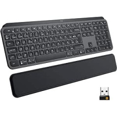 Logitech MX Keys Plus bezvadu apgaismota tastatūra ar plaukstu balstu, taustes tastatūras vadība, fona apgaismojums, Bluetooth, USB-C, Apple MacOS, Microsoft Windows, Linux FR izkārtojums, grafīts