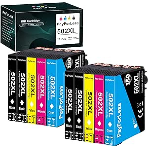 PayForLess Epson 502XL printeru kasetnes Epson WF 2860 Epson 502xl Multipack Saderīgs ar Epson Workforce WF-2860 WF-2860DWF Epson XP 5100 WF-2865DWF Epson XPWF 510 Pack (510)