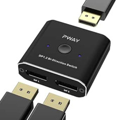 PWAY Displayport Switch DP 1.2 Switch divvirzienu 4K@60Hz sadalītāja pārveidotājs vairākiem avotiem un displejiem.