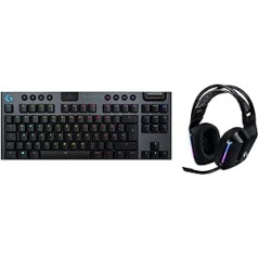 „Logitech G 733 Lightspeed“ belaidė žaidimų ausinė su „Blue Vo!ce“ ir G915 TKL „Lightspeed“ belaidė mechaninė RGB žaidimų klaviatūra be skaičių klaviatūros – PC/Mac – juoda