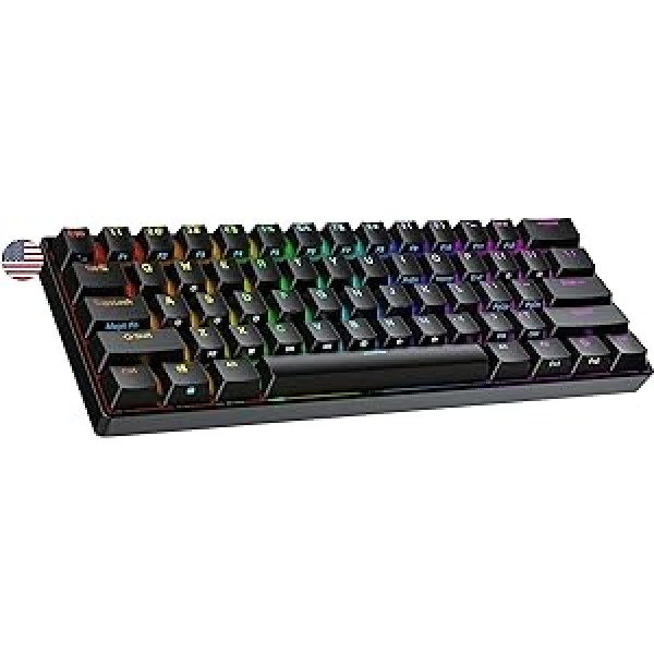 Reitinguota N60 Nova Mechanical 60 procentų klaviatūra, Hotswap žaidimų klaviatūra, 61 programuojamas klavišas su RGB apšvietimu, PC / Mac Gamer, JAV amerikietiškas išdėstymas (juoda, Gateron Pro raudona)