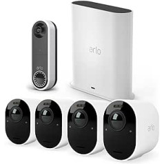 Arlo Ultra2 āra novērošanas kamera un bezmaksas bezvadu video durvju zvana komplekts, komplekts pa 4 — balts, Arlo Secure plāna pārbaudes periods