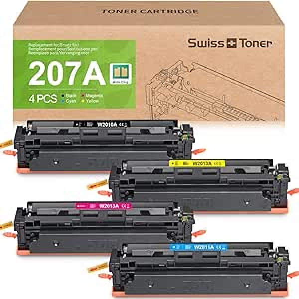 swiss toner 207A 207X dažai su lustu, suderinami su HP 207A dažais, skirtais HP Color Laserjet M283fdw dažais M255dw M255nw M282nw M283fdn dažais W2210A W2211A W2213A W4-Pack