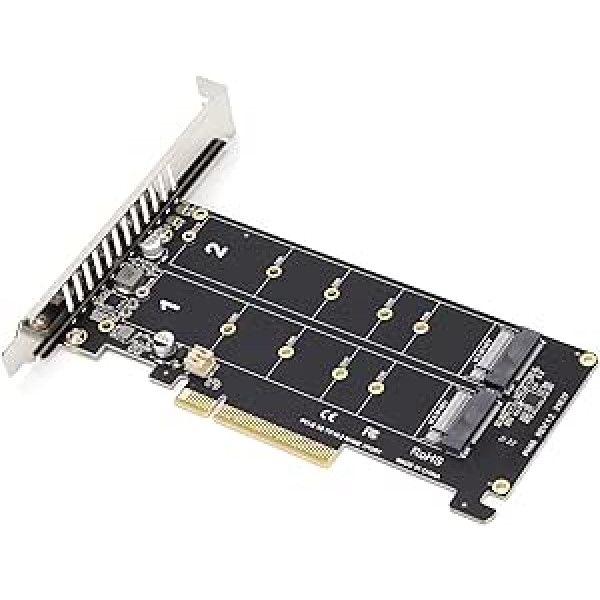 Dviguba M.2 NVMe SSD į PCIE adapterio kortelė X8 M raktas kietojo disko keitiklio skaitytuvo išplėtimo plokštė palaiko PCIE padalintos funkcijos PCIE X4X4X4 arba 4X4 režimą (ph45)