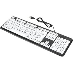 Vāja redzamības tastatūra, USB vadu tastatūra veciem cilvēkiem ar baltām lielām spiedpogām, liela tastatūra, pārnēsājama kompakta vadu tastatūra klēpjdatoram/personālajam datoram/galddatoram/piezīmjdatoram (melna)